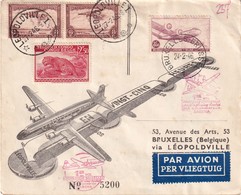 BELGIQUE 1946 PLI AERIEN DE BRUXELLES VIA LEOPOLDVILLE EN 25 HEURES - Storia Postale