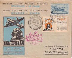 BELGIQUE 1947 PLI AERIEN DE BRUXELLES 1ERE LIAISON AERIENNE REGULIERE BRUXELLES-LE CAIRE - Cartas & Documentos