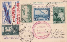 BELGIQUE 1937 CARTE COMMEMORATIVE 1ER SALON INTERNATIONAL AERONAUTIQUE BRUXELLES - Lettres & Documents