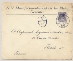 Nederland - 1928 - 7,5 Cent Veth On Taxed Commercial Cover Van Deventer Naar Paris / France - Brieven En Documenten