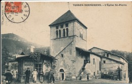 CPA 38 VOIRON SERMORENS L'Eglise Saint Pierre Animée Publicité Moto Naphta - Voiron