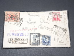 ESPAGNE - Enveloppe En Recommandé De Soller Pour Paris En 1937 , Griffe Censure , Affranchissement Plaisant - L 20637 - Marques De Censures Républicaines