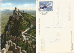 S. Marino 2nd & 3rd Tower Color PPC 3aug1956 X Biella VC - Olympics 1956 Cortina L.10 - Storia Postale