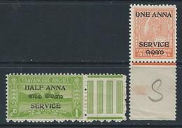 Travancore-cochin 1949 - ½a On 1ch & 1a On 2ch Perf 11 Officials SG011b & O12b No Gum As Issued Cat £4.50 SG2020 - Travancore-Cochin