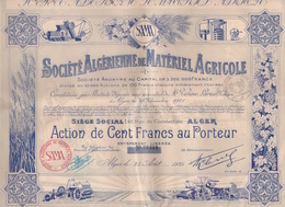 TRES BELLE ACTION -SOCIÉTÉ ALGERIENNE MATERIEL AGRICOLE - CACHET TITRE FRANÇAIS SAMA - Landbouw