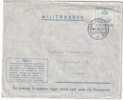 SUEDE 1957 LETTRE EN FRANCHISE MILITAIRE - Militares