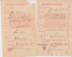 Schleswig-Holstein Ua Wohl Nv L1 Rendsburg 2 Postscheine 1890-97 - Schleswig-Holstein