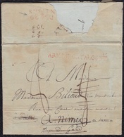 1811. FIGUERES A NIMES. REEXPEDIDA. "ARM. DE CATALOGNE" LINEAL EN ROJO. DEBOURSÉE AL DORSO DE NIMES. DESINFECTADA. RARA. - Armeestempel (vor 1900)