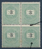 ** 1889 3kr 4-es Tömb Vonal A Fels? Gyöngysornál, Foltok A 'Kir.' Felirat Felett - Other & Unclassified