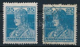 O 1916 Károly 25f Nagy Festékfolt A Fej Jobb Oldalán + Támpéldány / Mi 216 With Huge Blue Paint Spot - Altri & Non Classificati