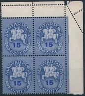 ** 1946 Lovasfutár 15ezerP, ívsarki Négyestömb, érdekes ívsarki Elfogazással - Other & Unclassified