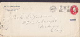 United States Postal Stationery Ganzsache Entier TO THE POSTMASTER (Personal) HUDSON TERM. STA. N.Y. 1909 - 1901-20