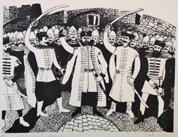 Berki Viola (1932-2001): Zrínyi Esküje (17/100). Linó, Papír, Jelzett, 26×34 Cm - Otros & Sin Clasificación