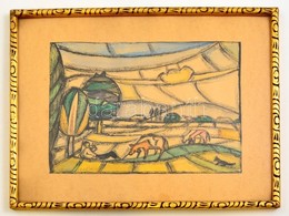 Égerházi Imre (1925-2001): Furulyázó Ifjú. Vegyes Technika, Papír, Jelzett, üvegezett Keretben, 16×23 Cm - Other & Unclassified