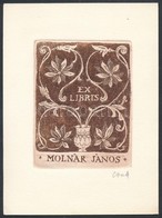 Cseh Gusztáv (1934-1985) Ex Libris Molnár János. Rézkarc, Papír, Jelzett, 9x6 Cm - Altri & Non Classificati