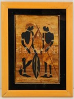 Kenyai Harcosok, Intarziás Fa Kép, Paszpartuban, Fa Keretben, 34×22 Cm - Otros & Sin Clasificación