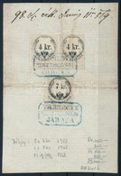 1869 2x4kr + 7kr Okmánybélyeg Igazolólapon / Document Stamps On Id - Sin Clasificación