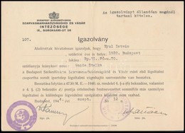 1944 Budapest Székesf?város Szarvasmarhaközvágóhíd és Vásár Intéz?sége által Kiállított Légoltalmi Beosztási Igazolvány - Unclassified