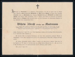 1895 Wilhelm Albert, Montenuovo Hercegének Halotti értesít?je / Death Announcement Of The Duke Of Montenuovo. - Non Classificati