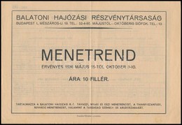 1936 A Balatoni Hajózási Részvénytársaság Menetrendje, Jó állapotban, 8p - Sin Clasificación