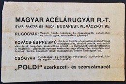 Cca 1920 Magyar Acélárugyár Hirdetmény. Puha Merített Papíron. 46x29 Cm - Autres & Non Classés