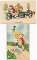 ** 2 Db RÉGI Gyerek Motívumlap,kerékpározók és Doboló Kisfiú / 2 Pre-1945 Children Motive Cards, Cycling And Drumming Ch - Sin Clasificación