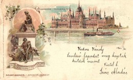 T2/T3 1899 Budapest, Országház, Arany-szobor. Floral Litho. Magyar Automatagyár és Kölcsönz? Rt. Kiadása  (EK) - Unclassified
