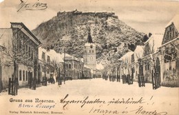 T3 1903 Barcarozsnyó, Rozsnyó, Rasnov, Rosenau; Utcakép A Várral Télen. Heinrich Schweitzer Kiadása / Street View With T - Unclassified