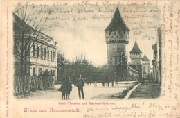 T2 Nagyszeben, Hermannstadt, Sibiu; Stadt-Theater Und Hartenecktürme. Verl. D. Buchh. G. A. Seraphin, Lichtdruck V. Jos. - Sin Clasificación