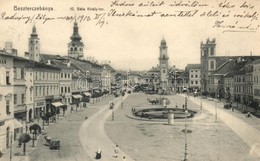 T2 1913 Besztercebánya, Banská Bystrica; IV. Béla Király Tér, Templomok, L?wy Jakab üzlete / Square, Churches, Shops - Sin Clasificación