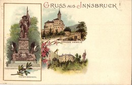 T2/T3 1900 Innsburck, Hofer-Denkmal, Berg Isel, Schloss Ambras / Statue, Villa, Castle. Floral, Litho (EK) - Non Classificati
