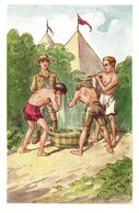 ** T1 Reggeli Mosakodás. Rigler József Ede Kiadása (R.J.E.) 8005.  / Hungarian Scout Art Postcard - Non Classificati