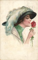 T2/T3 Lady With Rose. Litho Art Postcard +1916 IV. Károly Király Koronázása Napján So. Stpl. (EK) - Sin Clasificación