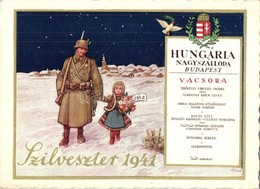 ** T1/T2 1941 Budapest, Hungária Nagyszálloda Szilveszteri Menükártyás Képeslap, Katonával / Restaurant Menu Card Postca - Non Classificati