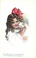 T2/T3 'Children's Birth Days'/ Girl With Cat, Series F 2 No. 2579, James Henderson & Sons, Ltd., London, Artist Signed - Sin Clasificación