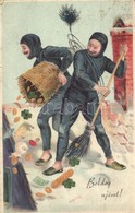 T2/T3 Boldog Újévet! / New Year Greeting Card. Chimney Sweepers On The Roof. 2275. Litho (kis Szakadás / Small Tear) - Non Classificati