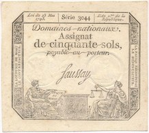 Franciaország 1793. 50s 'Assignata' Vízjellel és Szárazpecséttel T:I- 
France 1793. 50 Sols 'Assignat' With Watermark An - Unclassified