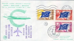 1962 , CONSEJO DE EUROPA , PRIMER VUELO PARIS - SAN JUAN DE BOGOTÁ - LLEGADA - Cartas & Documentos