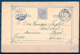 1883 , ENTERO POSTAL ED. 11 , MADRID , SAN LORENZO DEL ESCORIAL - BASILEA , AMBULANTE FRANCÉS , LLEGADA - 1850-1931