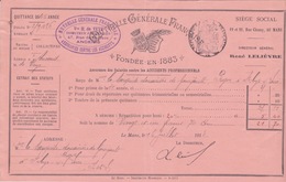 QUITTANCE  ANNUELLE- ASSURANCE  MUTUELLE GÉNÉRALE FRANÇAISE FONDÉE EN 1883 - LE MANS - Imprimerie & Papeterie