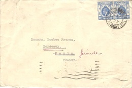1939 - Cover Fr. Pair  10 Cents Cancer. VICTORIA  / HONG-KONG  To Bordeaux - Storia Postale