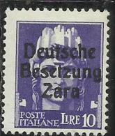 ZARA OCCUPAZIONE TEDESCA GERMAN OCCUPATION 1943 ITALY OVERPRINTED  SOPRASTAMPATO ITALIA LIRE 10 MNH SIGNED FIRMATO - Duitse Bez.: Zara