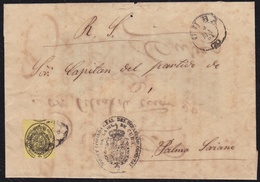 1857. SANTIAGO DE CUBA A PALMA SORIANO. MEDIA ONZA NEGRO S/ AMARILLO ED. 6. MAT. PARRILLA COLONIAL. FECHADOR TIPO "1854" - Vorphilatelie