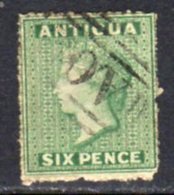 Antigua QV 1863-7 6d Green, Wmk. Small Star, Used, SG 8 - 1858-1960 Crown Colony