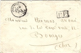 12 OCT. 1870- Petite Enveloppe D'ARDENTES ( Indre ) Cad T16   + P.P. Noir Encadré Pour Bourges - Krieg 1870