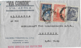 ARGENTINA - 1938 - ENVELOPPE Par AVION CONDOR De BUENOS AIRES => LEIPZIG (ALLEMAGNE) - Lettres & Documents