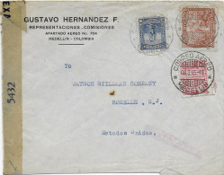 COLOMBIA - 1945 - ENVELOPPE Par AVION Avec CENSURE De MEDELLIN  => ROSELLE (USA) - Colombie