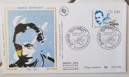 FRANCE Musique, Music, Musica. Django REINHARDT. Yvert 2810  FDC, Enveloppe Premier Jour Sur Soie - Musik