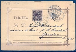 1890 , ENTERO POSTAL ED. 19 , MALAGA - GINEBRA , LLEGADA - 1850-1931