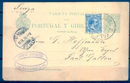 1894 , ENTERO POSTAL ED. 34 , VALENCIA - SANT GALLEN , FRANQUEO COMPLEMENTARIO , LLEGADA - 1850-1931